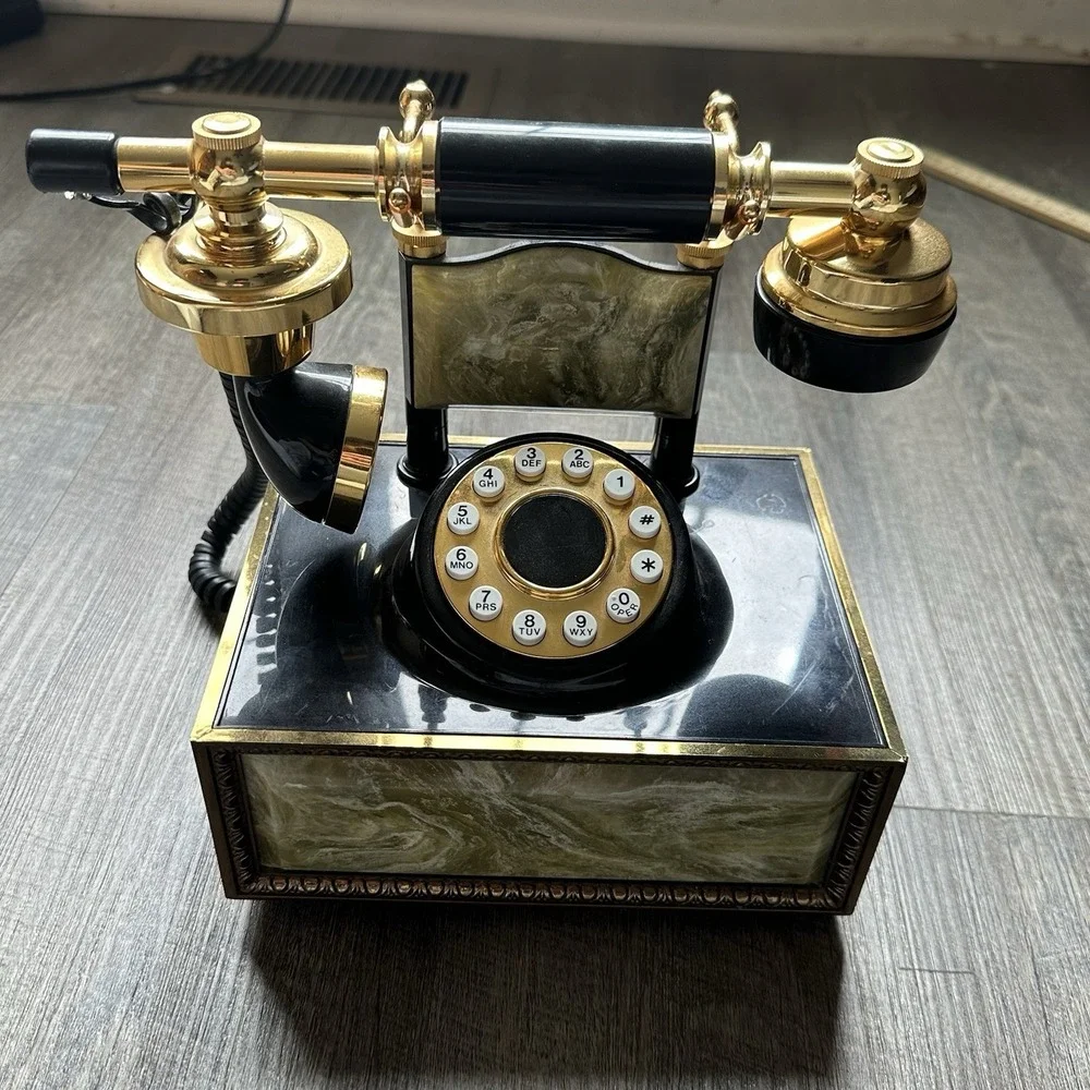 Vtg Marble Onyx Alabaster Rotary Telephone Dial Phone w/ Double Bells Untested - Picture 1 of 13